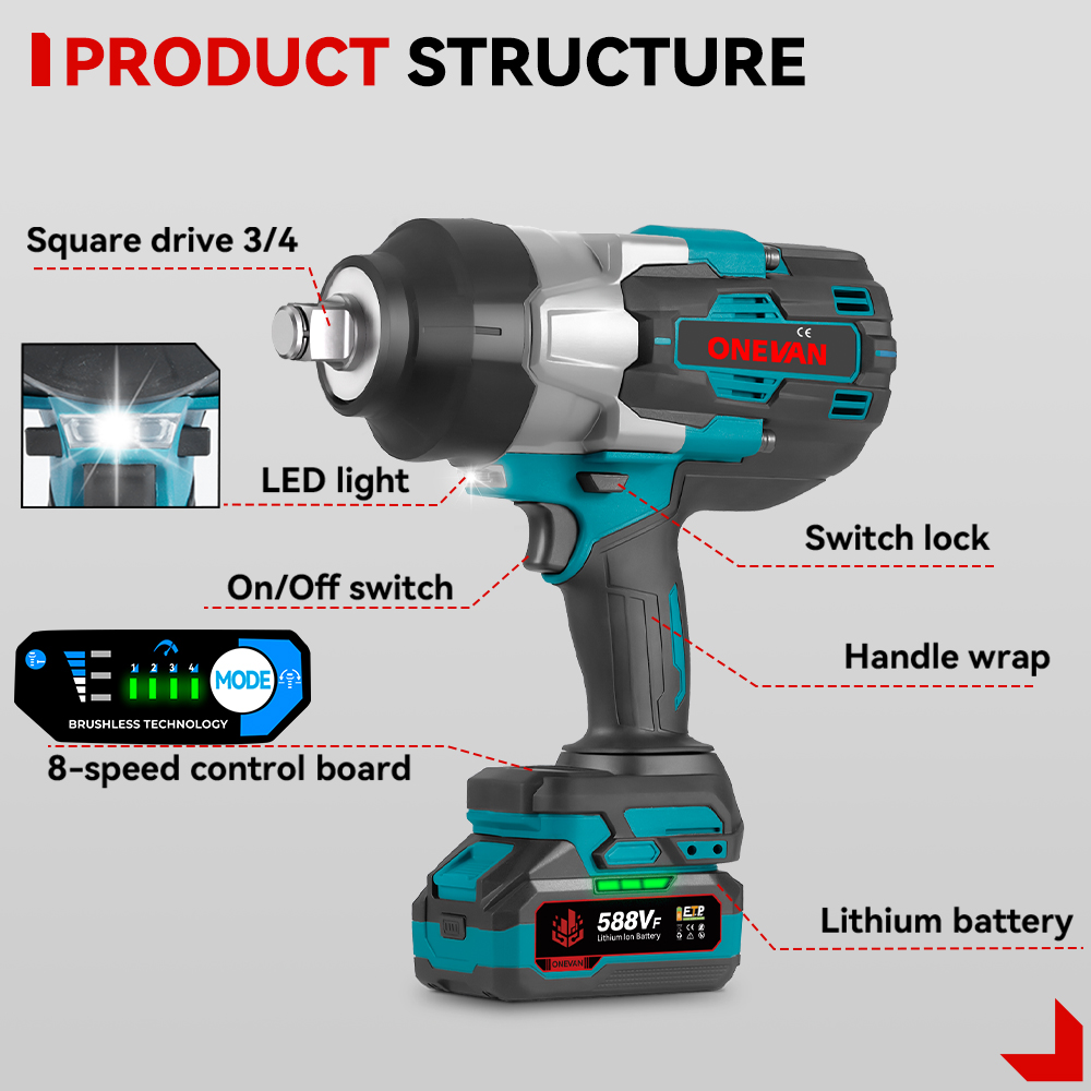 Torque Wrench - Obeng Impack Elektrik 1000W Tanpa Kabel